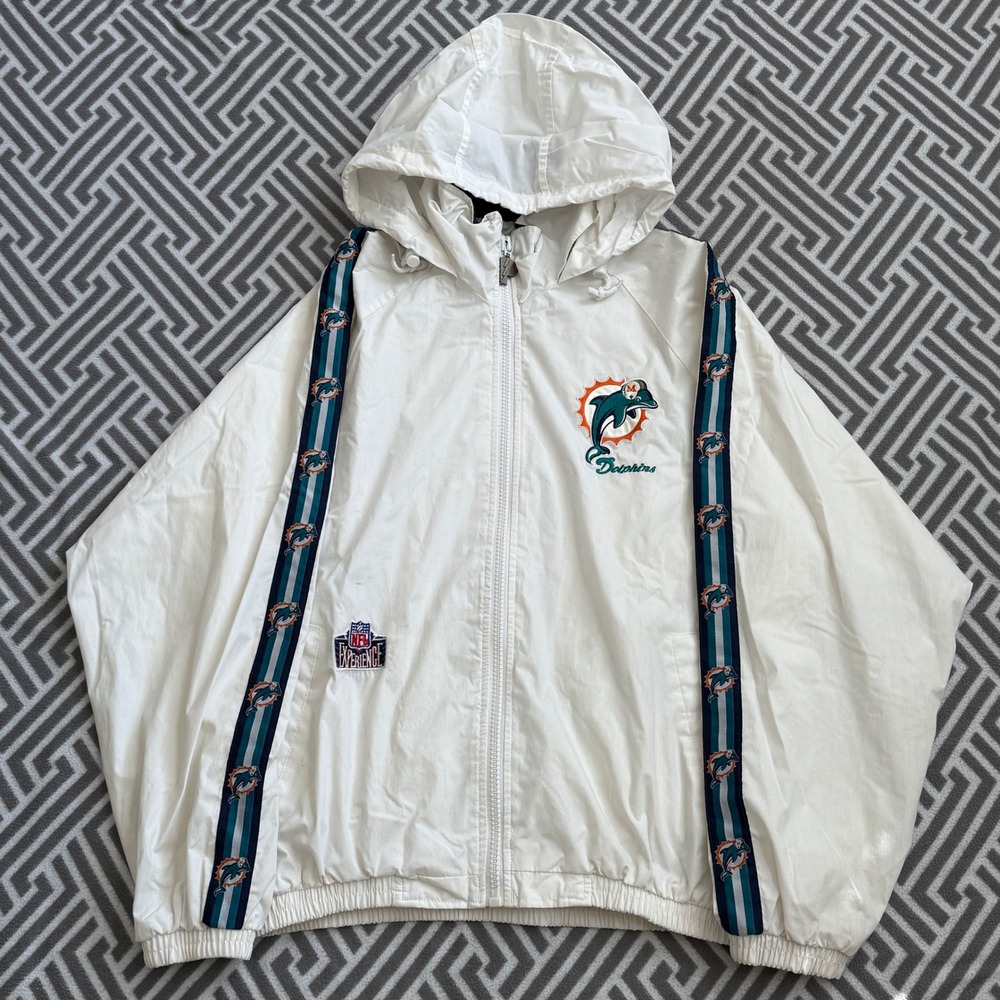Vintage 90s Pro Player Miami Dolphins Jacket NFL Hooded Windbreaker Medium‎